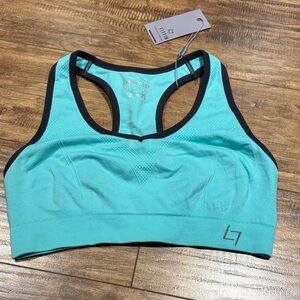 Fittin Aqua Sports Bra with Black almost dark grey trim Medium Support Racerback